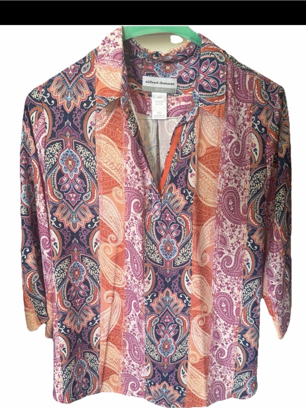 Alfred Dunner Womens Moody Blues Paisley Medallion Tunic Split Neck Top Size PXL